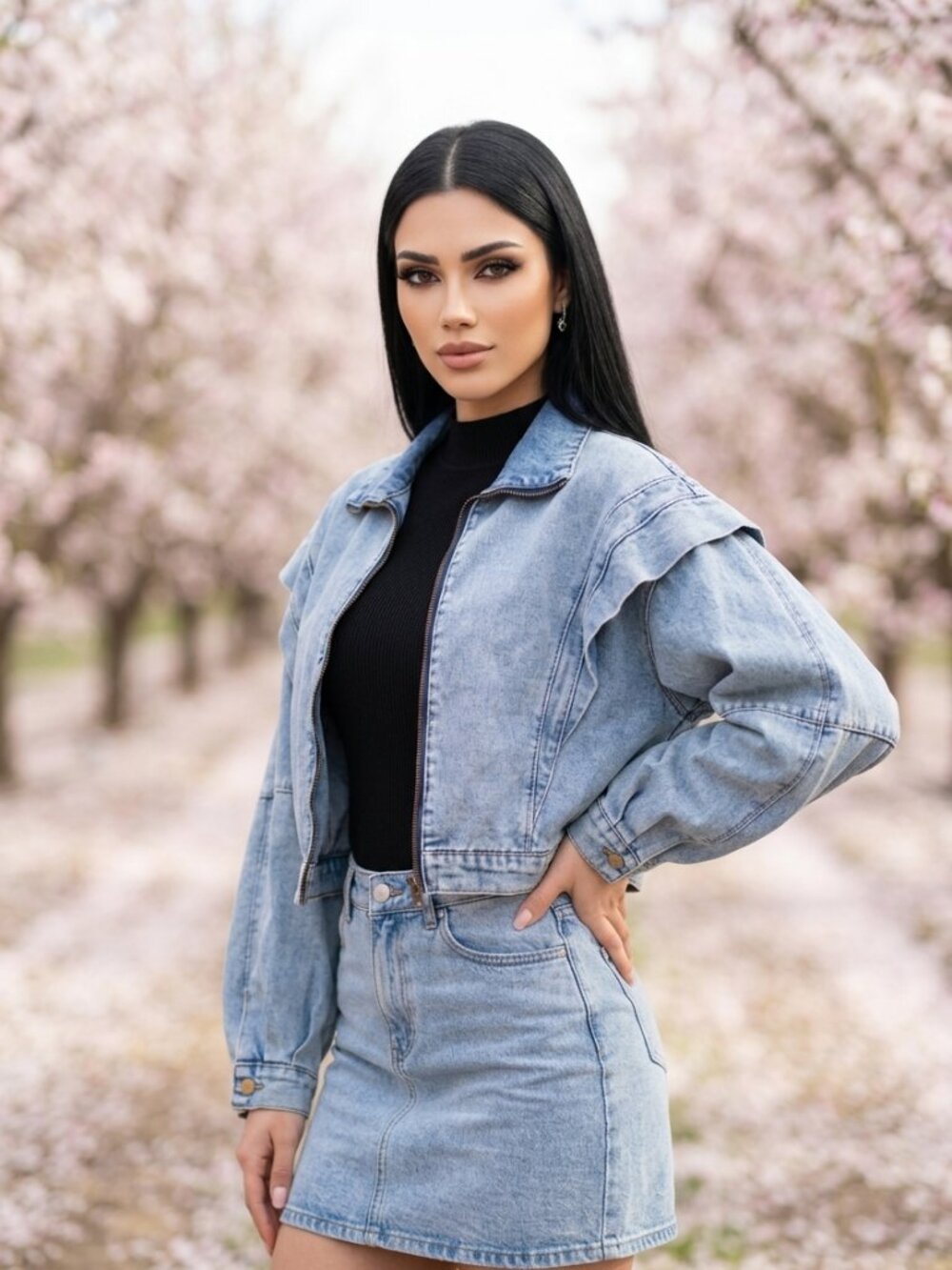 Cropped Blue Denim Zip-Front Jacket - Picture 3 of 16
